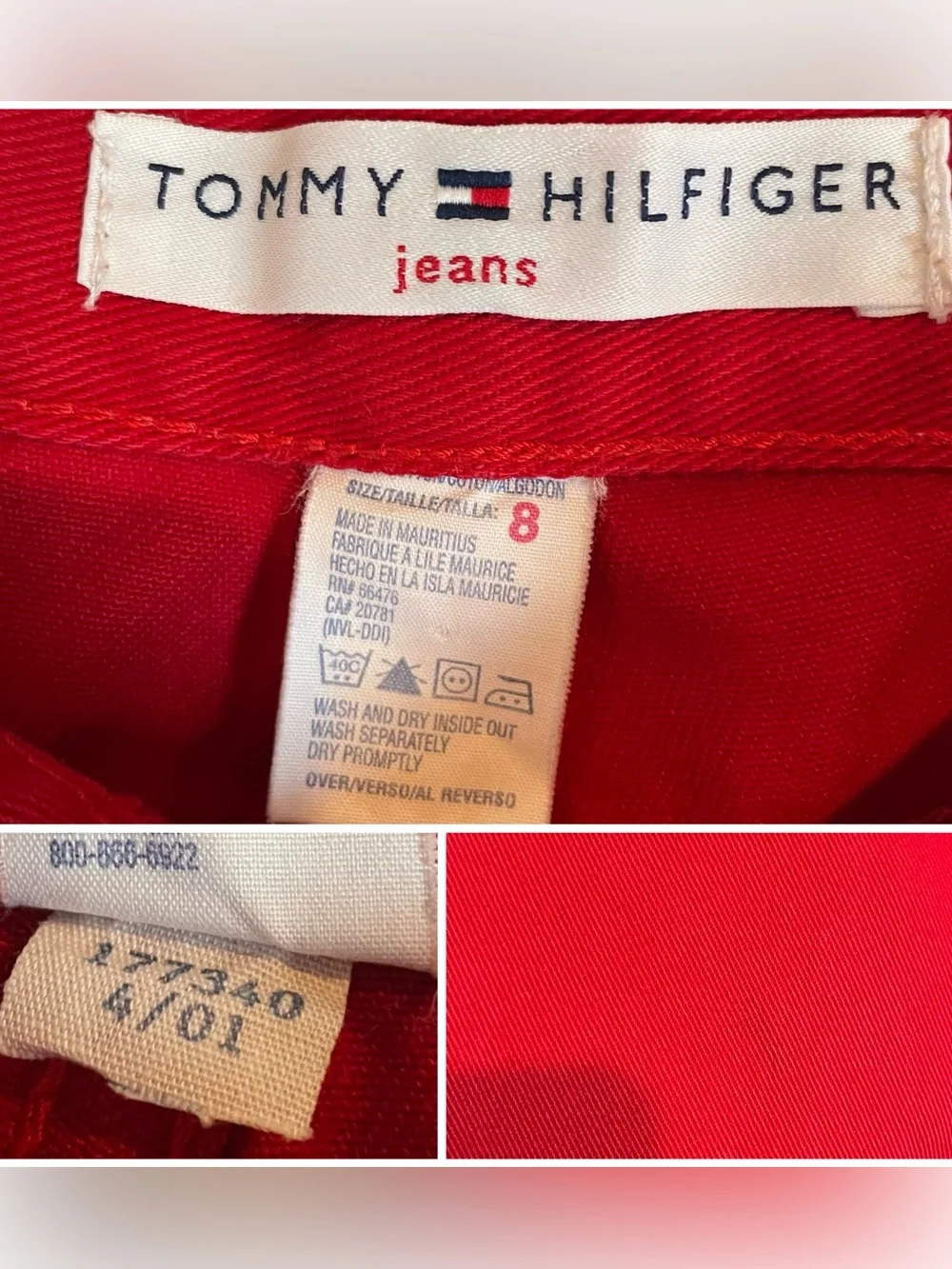 Y2K Tommy Hilfiger Size 8 Red Straight Leg Mid Rise 100% Cotton Jeans